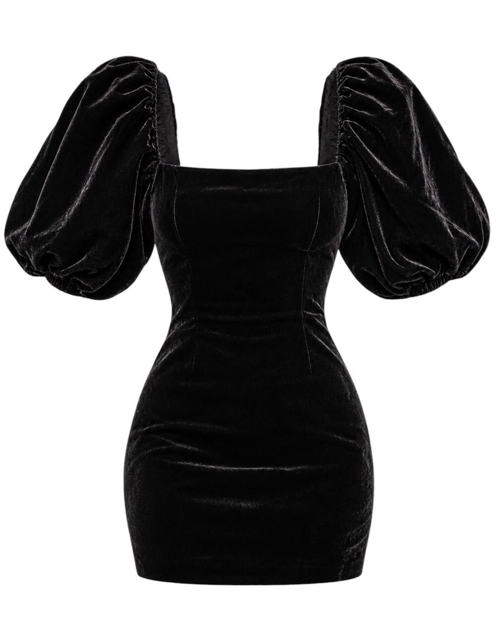 Cara Cara Black Velvet Puff Sleeve Mini Dress L Silk Blend Square Neck